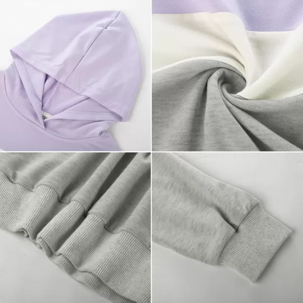 GRACE KARIN Girls 2 Piece Outfits Girls Drop Shoulder Hoodies Contrasting Colors Long Sleeve Sweatshirts and Sweatpants 512YPurple