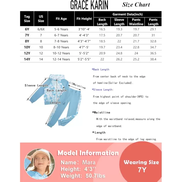 GRACE KARIN Girls 2 Piece Pant Sets Long Sleeve Sweatshirt Hoodie and Sweatpants Outfits Size 514 YearsBlue