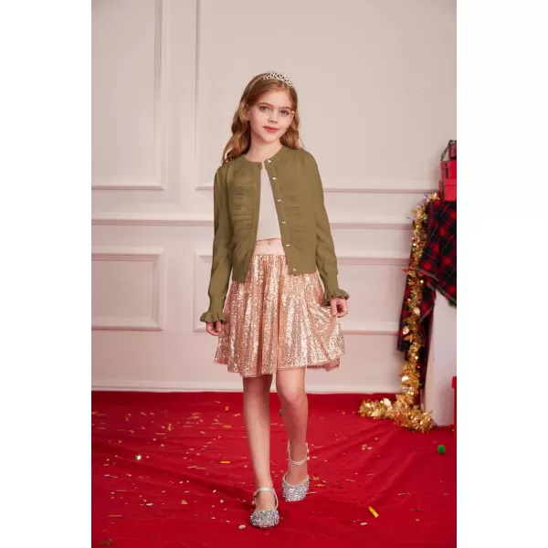 GRACE KARIN Girls Cardigan Button Up Knit Mesh Ruffle Uniform Sweater Size 512Brown