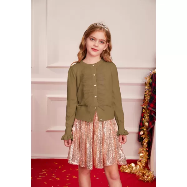 GRACE KARIN Girls Cardigan Button Up Knit Mesh Ruffle Uniform Sweater Size 512Brown