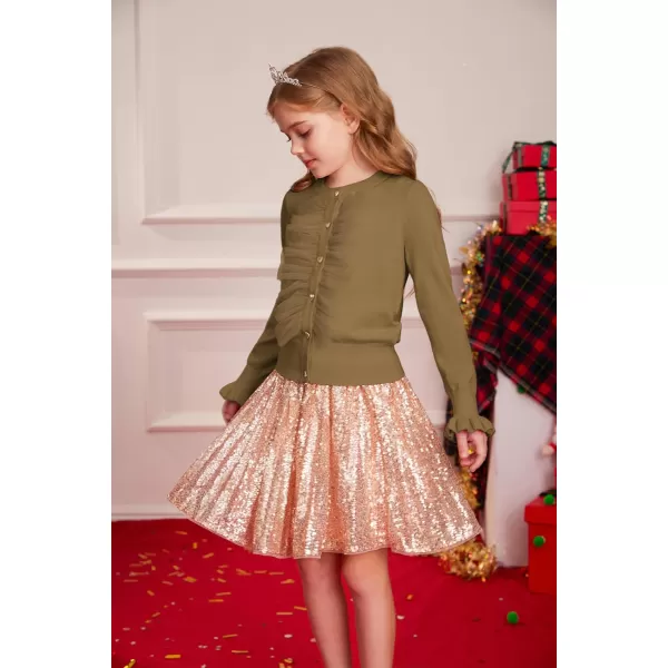 GRACE KARIN Girls Cardigan Button Up Knit Mesh Ruffle Uniform Sweater Size 512Brown