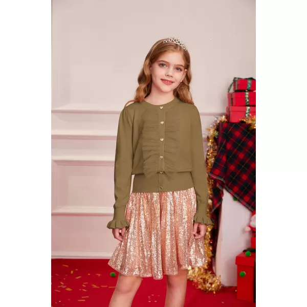 GRACE KARIN Girls Cardigan Button Up Knit Mesh Ruffle Uniform Sweater Size 512Brown