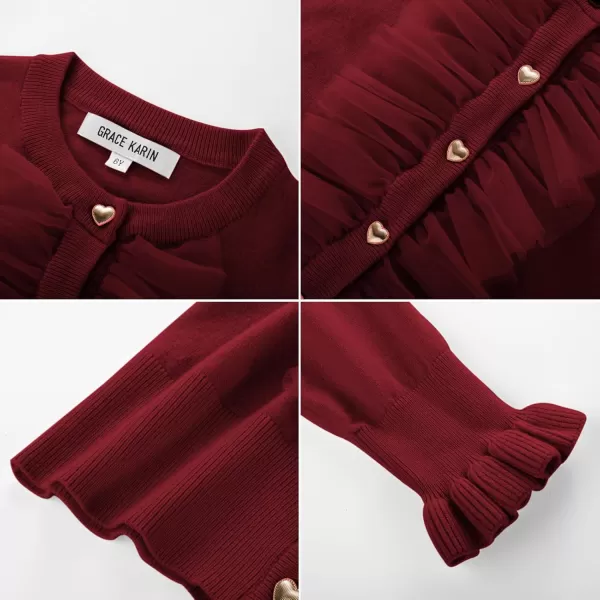 GRACE KARIN Girls Cardigan Button Up Knit Mesh Ruffle Uniform Sweater Size 512Burgundy