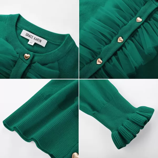 GRACE KARIN Girls Cardigan Button Up Knit Mesh Ruffle Uniform Sweater Size 512Dark Green