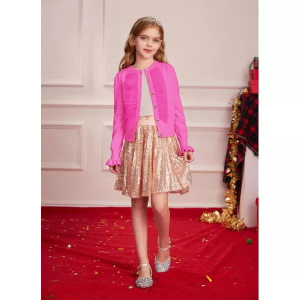 GRACE KARIN Girls Cardigan Button Up Knit Mesh Ruffle Uniform Sweater Size 512Hot Pink