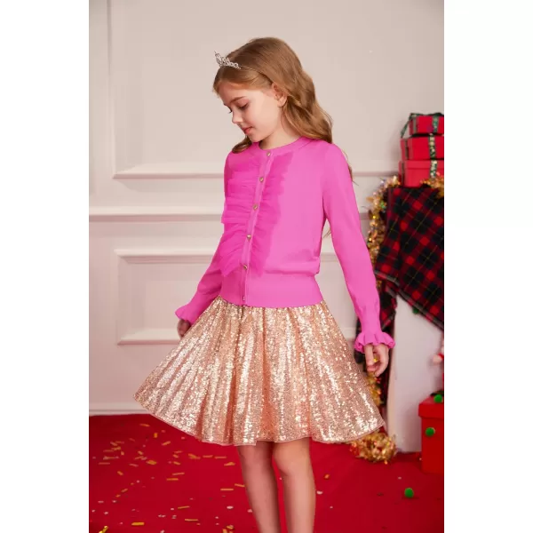 GRACE KARIN Girls Cardigan Button Up Knit Mesh Ruffle Uniform Sweater Size 512Hot Pink