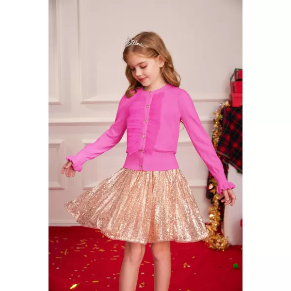 GRACE KARIN Girls Cardigan Button Up Knit Mesh Ruffle Uniform Sweater Size 512Hot Pink