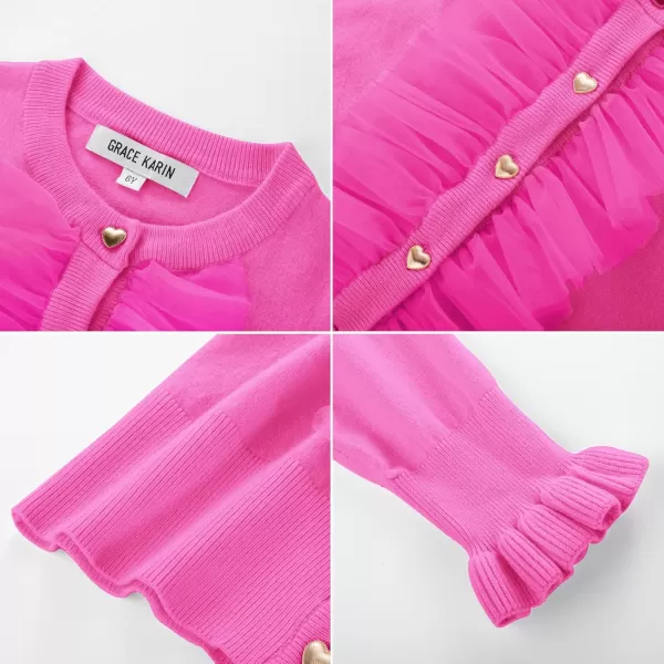 GRACE KARIN Girls Cardigan Button Up Knit Mesh Ruffle Uniform Sweater Size 512Hot Pink