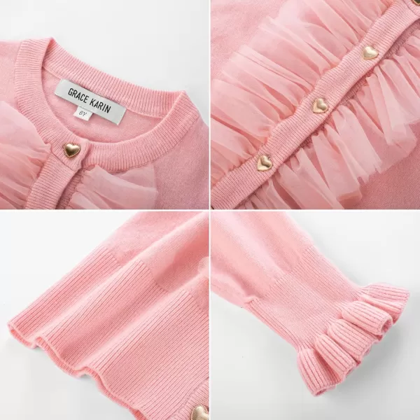 GRACE KARIN Girls Cardigan Button Up Knit Mesh Ruffle Uniform Sweater Size 512Pink