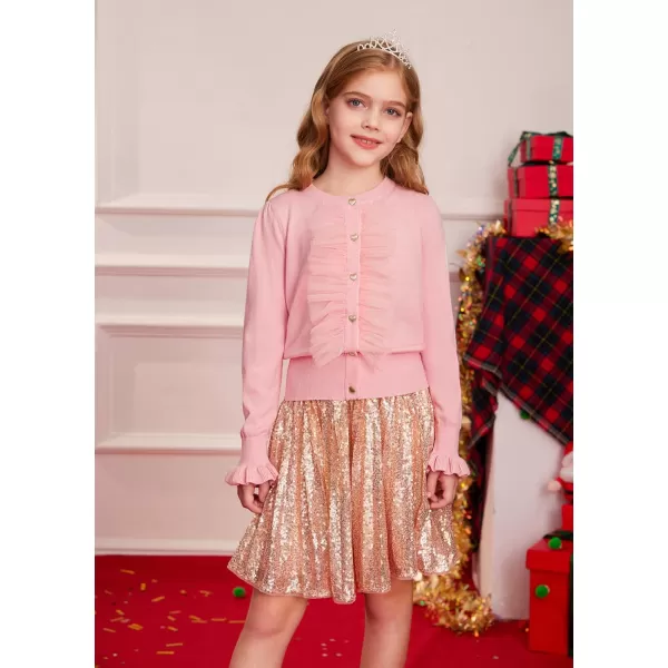 GRACE KARIN Girls Cardigan Button Up Knit Mesh Ruffle Uniform Sweater Size 512Pink