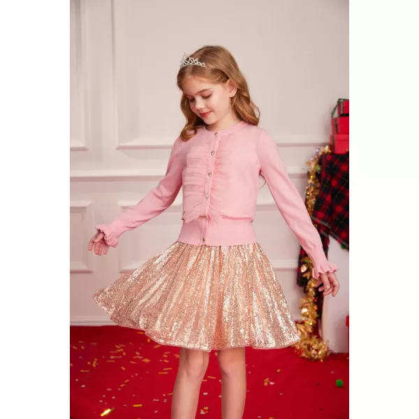 GRACE KARIN Girls Cardigan Button Up Knit Mesh Ruffle Uniform Sweater Size 512Pink