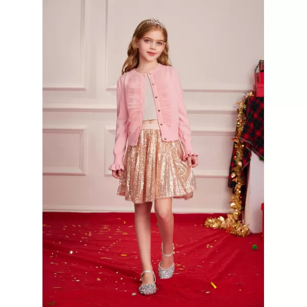 GRACE KARIN Girls Cardigan Button Up Knit Mesh Ruffle Uniform Sweater Size 512Pink