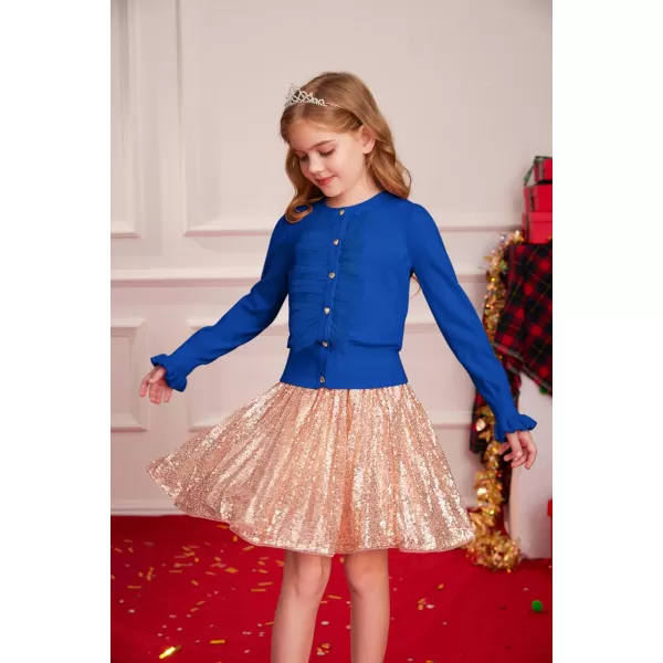 GRACE KARIN Girls Cardigan Button Up Knit Mesh Ruffle Uniform Sweater Size 512Royal Blue