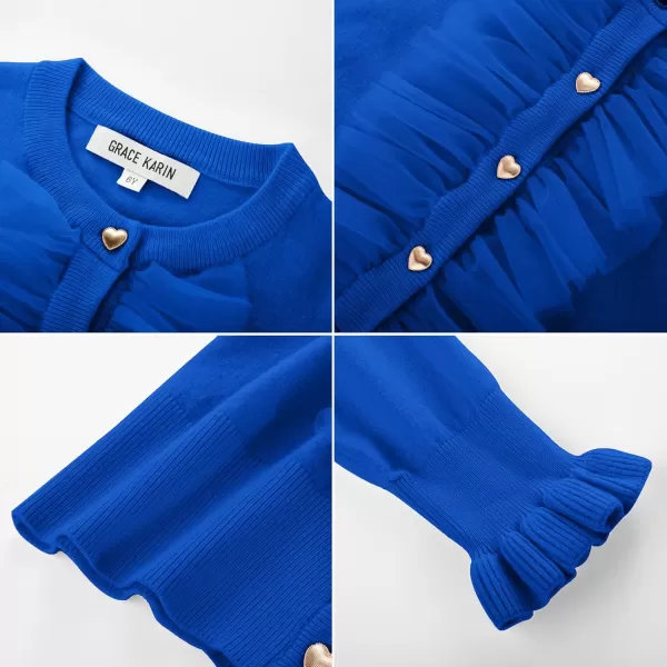 GRACE KARIN Girls Cardigan Button Up Knit Mesh Ruffle Uniform Sweater Size 512Royal Blue