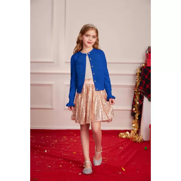 GRACE KARIN Girls Cardigan Button Up Knit Mesh Ruffle Uniform Sweater Size 512Royal Blue