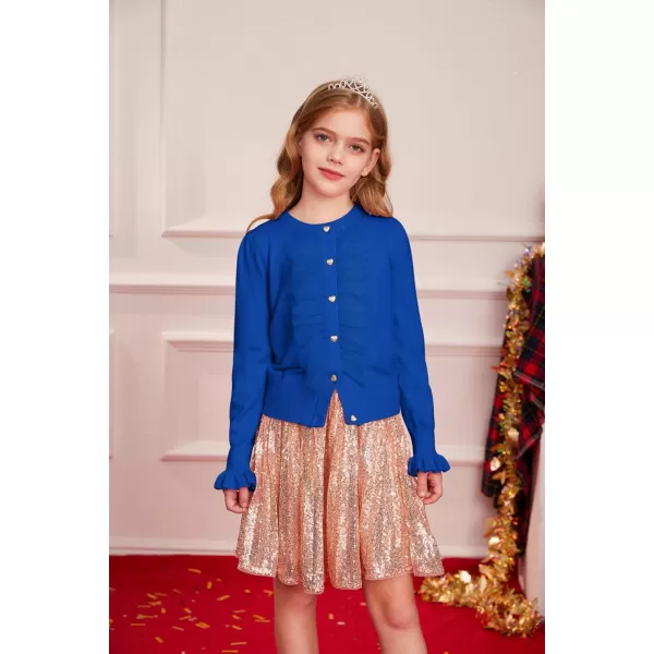 GRACE KARIN Girls Cardigan Button Up Knit Mesh Ruffle Uniform Sweater Size 512Royal Blue