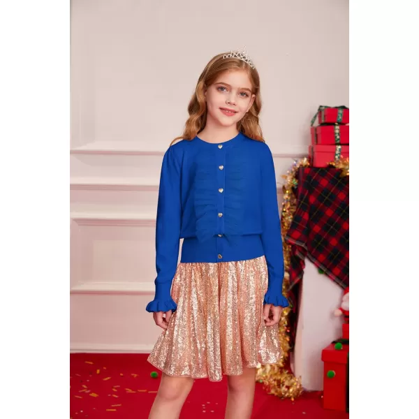 GRACE KARIN Girls Cardigan Button Up Knit Mesh Ruffle Uniform Sweater Size 512Royal Blue