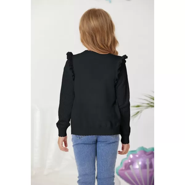 GRACE KARIN Girls Cardigan Cable Knit Sweater Long Sleeve Open Front Button Light Weight Solid Crochet Shrug 512Black