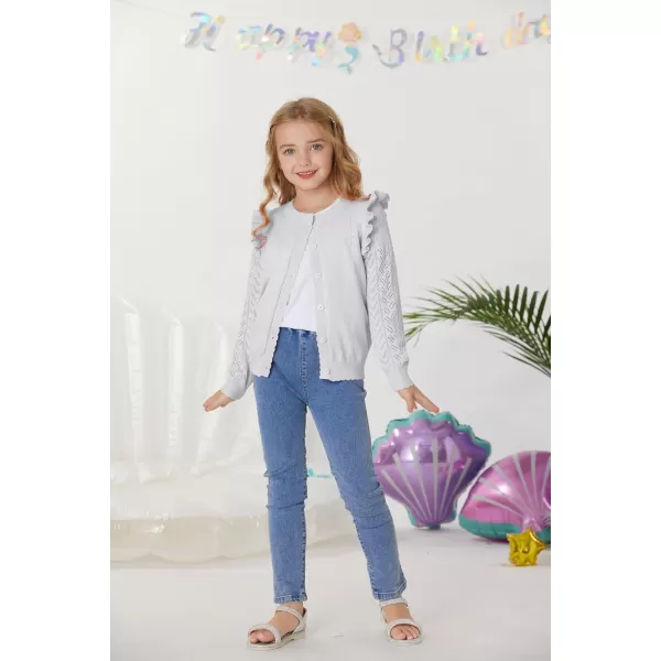 GRACE KARIN Girls Cardigan Cable Knit Sweater Long Sleeve Open Front Button Light Weight Solid Crochet Shrug 512Bright White