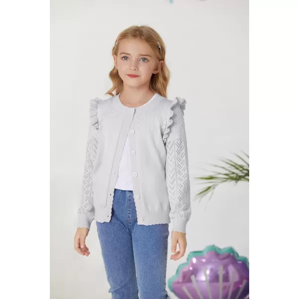 GRACE KARIN Girls Cardigan Cable Knit Sweater Long Sleeve Open Front Button Light Weight Solid Crochet Shrug 512Bright White