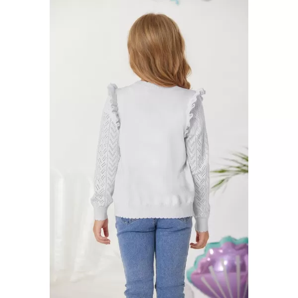 GRACE KARIN Girls Cardigan Cable Knit Sweater Long Sleeve Open Front Button Light Weight Solid Crochet Shrug 512Bright White