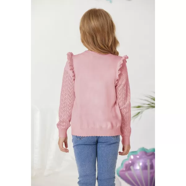 GRACE KARIN Girls Cardigan Cable Knit Sweater Long Sleeve Open Front Button Light Weight Solid Crochet Shrug 512Dark Pink