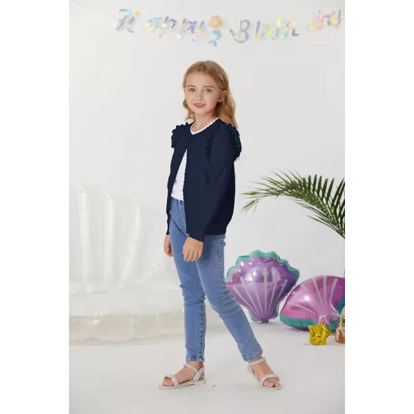 GRACE KARIN Girls Cardigan Cable Knit Sweater Long Sleeve Open Front Button Light Weight Solid Crochet Shrug 512Navy Blue
