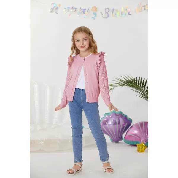 GRACE KARIN Girls Cardigan Cable Knit Sweater Long Sleeve Open Front Button Light Weight Solid Crochet Shrug 512Pink