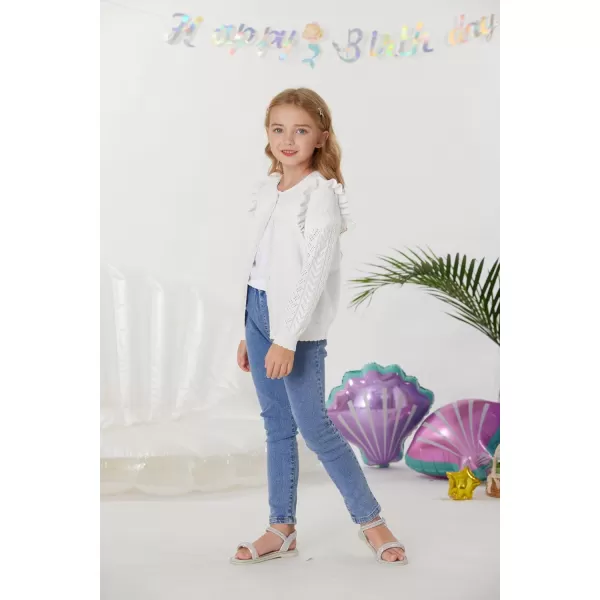 GRACE KARIN Girls Cardigan Cable Knit Sweater Long Sleeve Open Front Button Light Weight Solid Crochet Shrug 512White