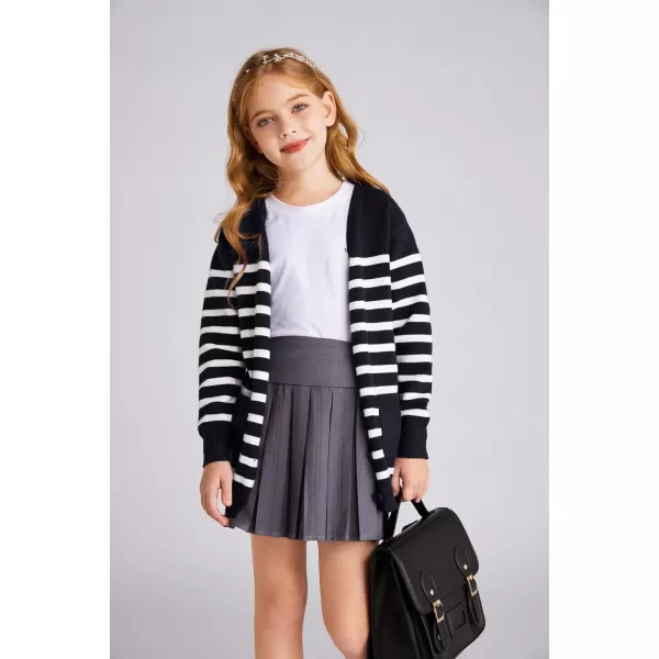 GRACE KARIN Girls Cardigan Sweater Long Sleeve Back to School Uniforms Knit Outerwear with Pockets 512YBlack