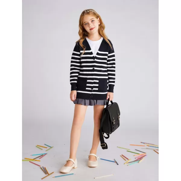 GRACE KARIN Girls Cardigan Sweater Long Sleeve Back to School Uniforms Knit Outerwear with Pockets 512YBlack