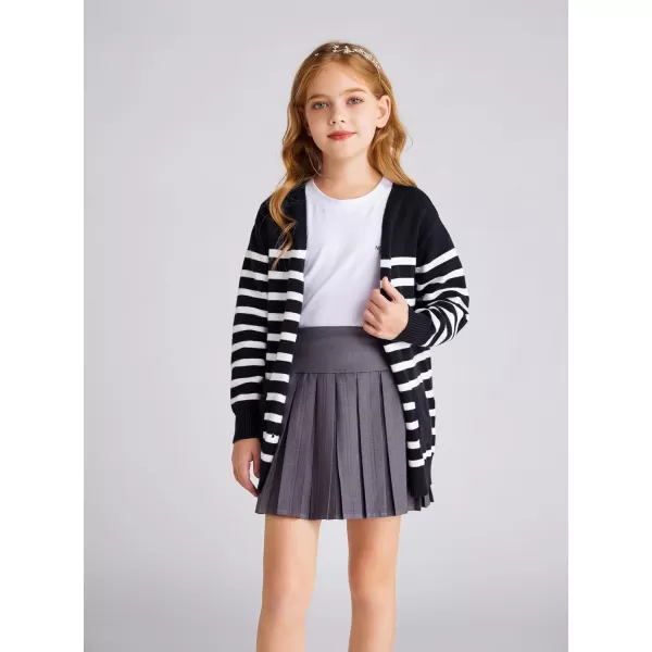 GRACE KARIN Girls Cardigan Sweater Long Sleeve Back to School Uniforms Knit Outerwear with Pockets 512YBlack