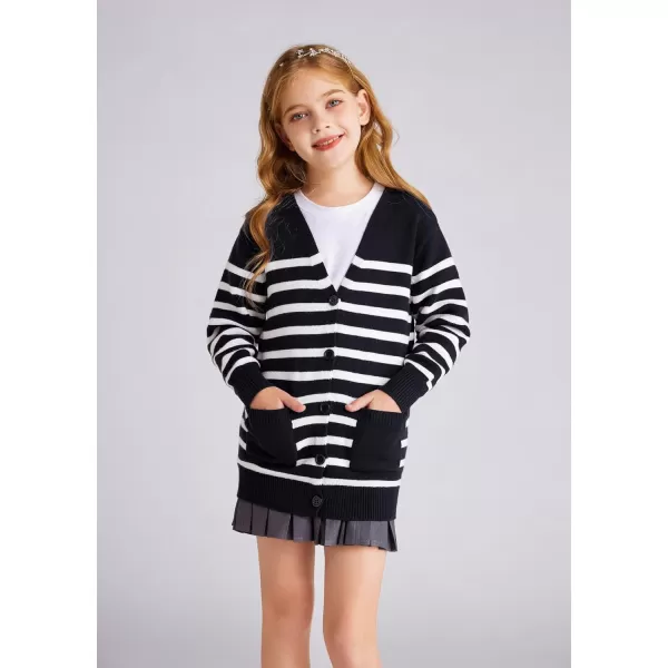 GRACE KARIN Girls Cardigan Sweater Long Sleeve Back to School Uniforms Knit Outerwear with Pockets 512YBlack