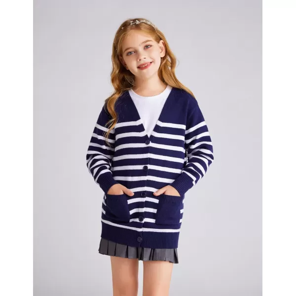 GRACE KARIN Girls Cardigan Sweater Long Sleeve Back to School Uniforms Knit Outerwear with Pockets 512YDeep Blue