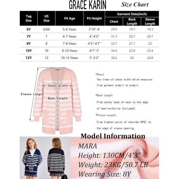 GRACE KARIN Girls Cardigan Sweater Long Sleeve Back to School Uniforms Knit Outerwear with Pockets 512YDeep Blue