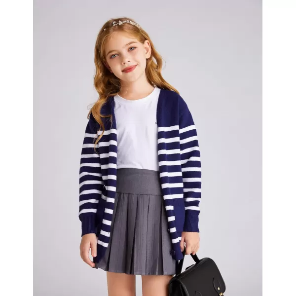 GRACE KARIN Girls Cardigan Sweater Long Sleeve Back to School Uniforms Knit Outerwear with Pockets 512YDeep Blue