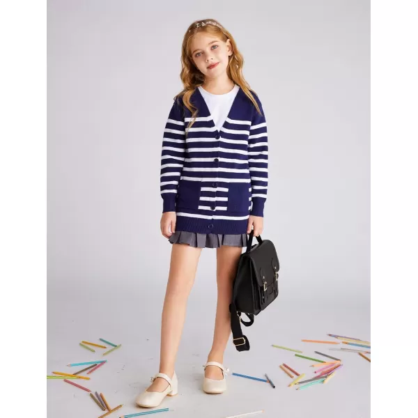 GRACE KARIN Girls Cardigan Sweater Long Sleeve Back to School Uniforms Knit Outerwear with Pockets 512YDeep Blue