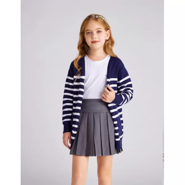 GRACE KARIN Girls Cardigan Sweater Long Sleeve Back to School Uniforms Knit Outerwear with Pockets 512YDeep Blue