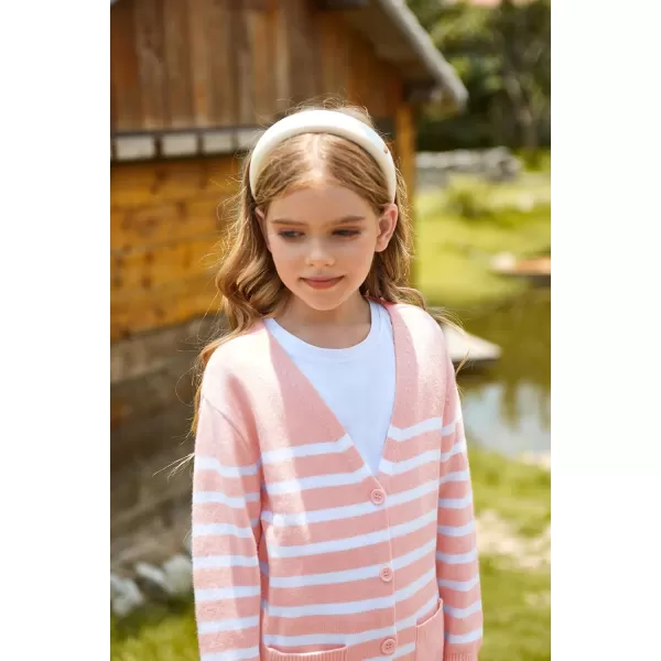 GRACE KARIN Girls Cardigan Sweater Long Sleeve Back to School Uniforms Knit Outerwear with Pockets 512YLight Pink