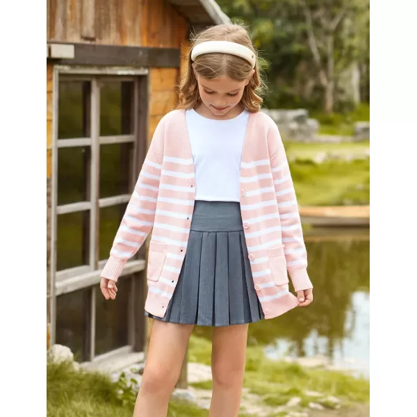 GRACE KARIN Girls Cardigan Sweater Long Sleeve Back to School Uniforms Knit Outerwear with Pockets 512YLight Pink