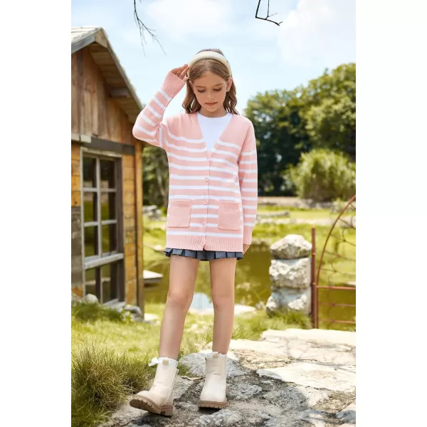 GRACE KARIN Girls Cardigan Sweater Long Sleeve Back to School Uniforms Knit Outerwear with Pockets 512YLight Pink