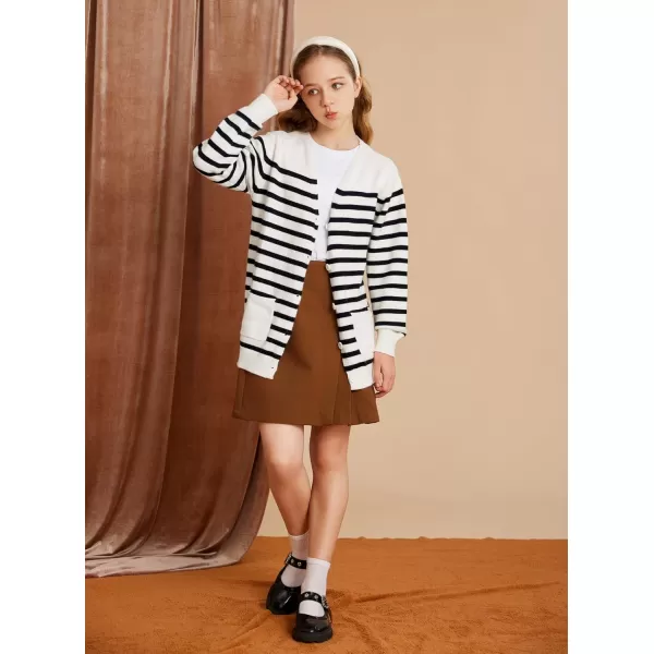 GRACE KARIN Girls Cardigan Sweater Long Sleeve Back to School Uniforms Knit Outerwear with Pockets 512YWhite