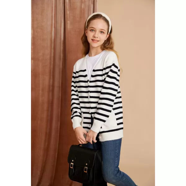 GRACE KARIN Girls Cardigan Sweater Long Sleeve Back to School Uniforms Knit Outerwear with Pockets 512YWhite