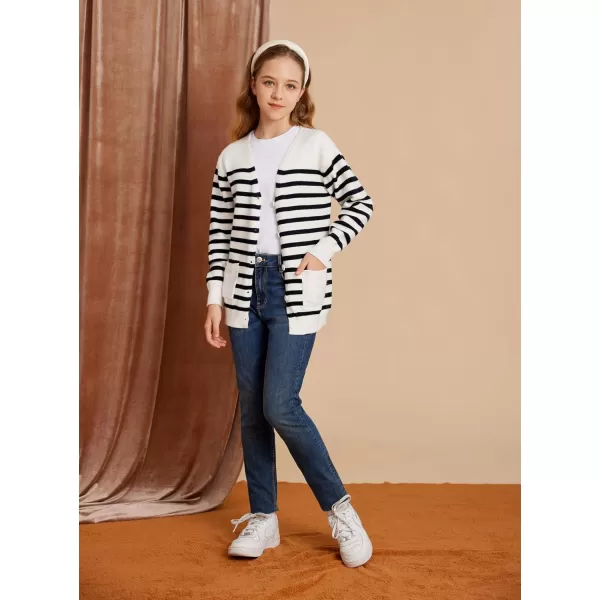GRACE KARIN Girls Cardigan Sweater Long Sleeve Back to School Uniforms Knit Outerwear with Pockets 512YWhite