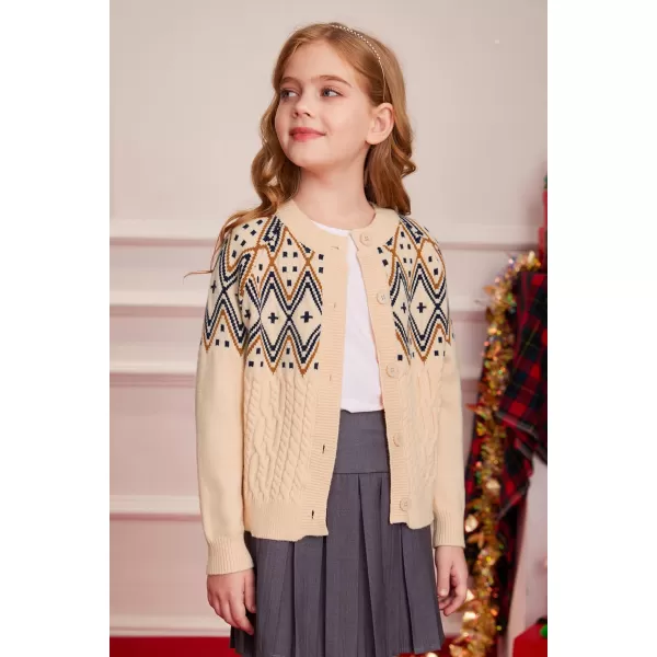 GRACE KARIN Girls Cardigan Sweater Long Sleeve Button Closure Boho Knitted Sweater 512YIvory