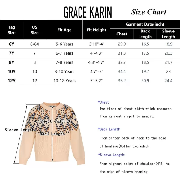 GRACE KARIN Girls Cardigan Sweater Long Sleeve Button Closure Boho Knitted Sweater 512YIvory