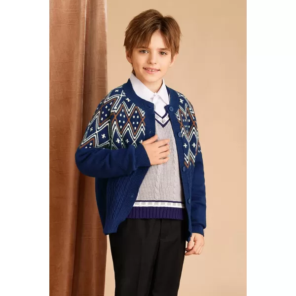GRACE KARIN Girls Cardigan Sweater Long Sleeve Button Closure Boho Knitted Sweater 512YNavy Blue