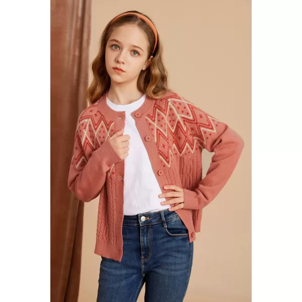 GRACE KARIN Girls Cardigan Sweater Long Sleeve Button Closure Boho Knitted Sweater 512YRed Orange