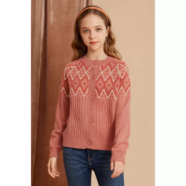 GRACE KARIN Girls Cardigan Sweater Long Sleeve Button Closure Boho Knitted Sweater 512YRed Orange