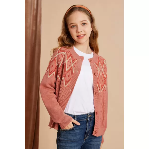 GRACE KARIN Girls Cardigan Sweater Long Sleeve Button Closure Boho Knitted Sweater 512YRed Orange